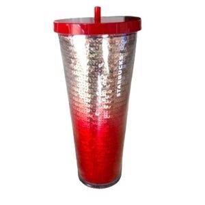 STARBUCKS Holiday 2018 sequin ombre 24oz venti tumbler cold cup. Red and silver